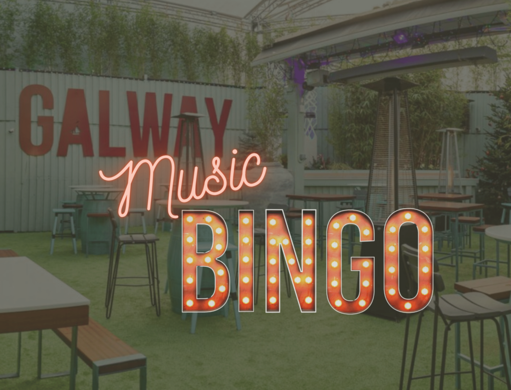 Image of An Pucan garden with text overlay saying Music Bingo